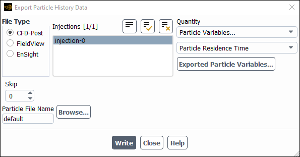 The Export Particle History Data Dialog Box