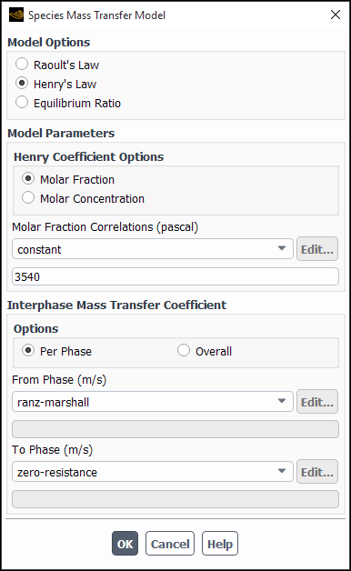 The Species Mass Transfer Model Dialog Box