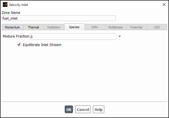 The Velocity Inlet Dialog Box for Eulerian Composition PDF Transport