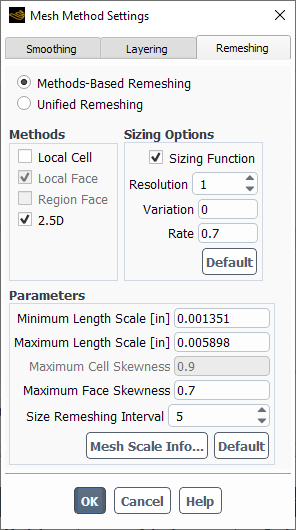 The Remeshing Tab for the 2.5D Model