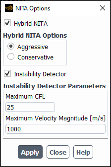 The NITA Options Dialog Box