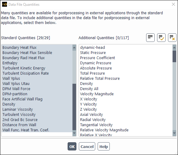 The Data File Quantities Dialog Box