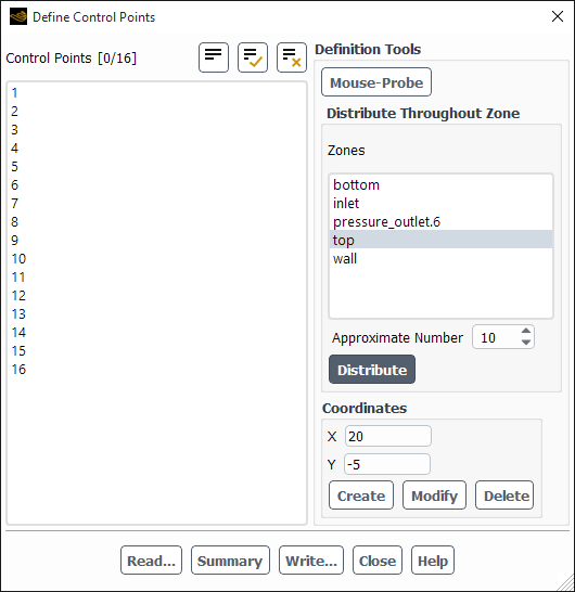 The Define Control Points Dialog Box