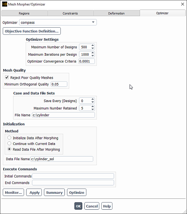 The Optimizer Tab of the Mesh Morpher/Optimizer Dialog Box