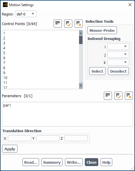 The Motion Settings Dialog Box for a Regular Distribution