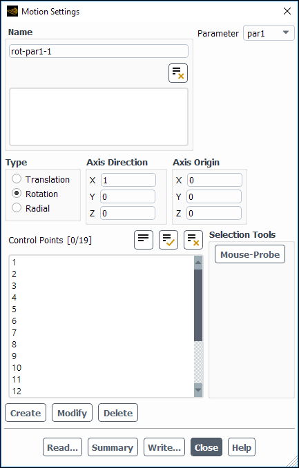 The Motion Settings Dialog Box for an Unstructured Distribution