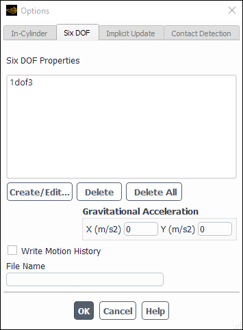 The Six DOF Tab of the Options Dialog Box