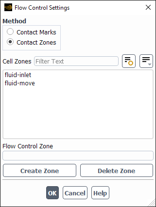 The Flow Control Settings Dialog Box with Contact Zones