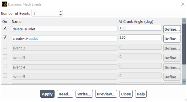 The Dynamic Mesh Events Dialog Box