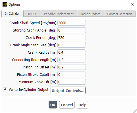 The In-Cylinder Tab of the Options Dialog Box