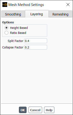 The Layering Tab in the Mesh Method Settings Dialog Box