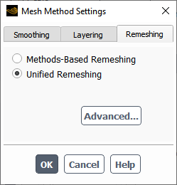 The Remeshing Tab in the Mesh Method Settings Dialog Box for Unified Remeshing