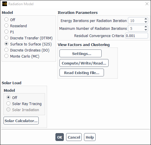 The Radiation Model Dialog Box (S2S Model)