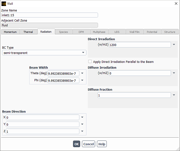 The Wall Dialog Box for a Semi-Transparent Wall Boundary