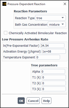 The Pressure-Dependent Reaction Dialog Box