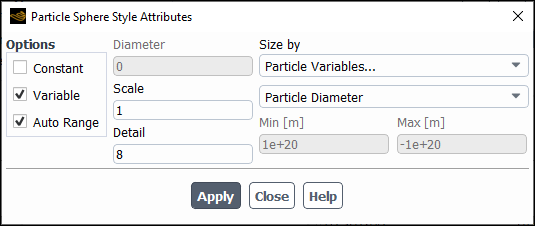 The Particle Sphere Style Attributes Dialog Box