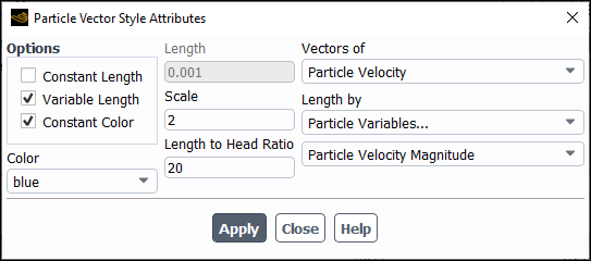 The Particle Vector Style Attributes Dialog Box