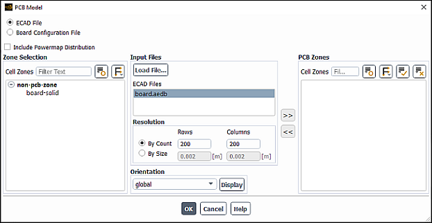 The PCB Model Dialog Box for ECAD File