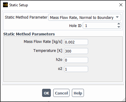 The Static Setup Dialog Box (Uniform Injection)