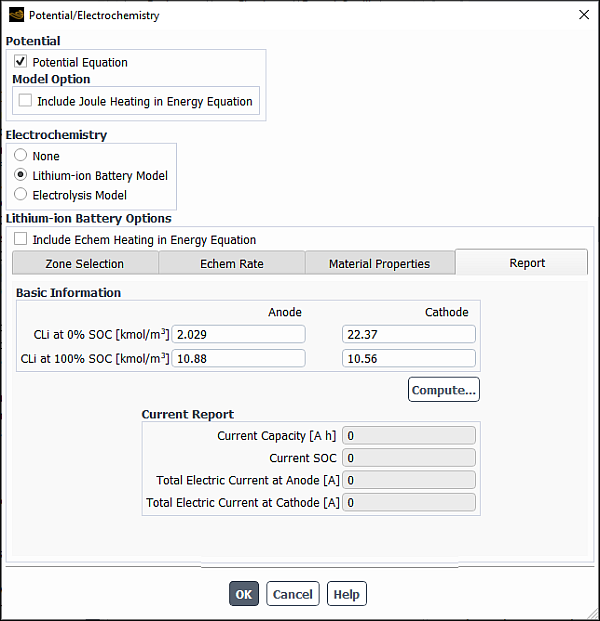 The Potential/Electrochemistry Dialog Box - Report Tab