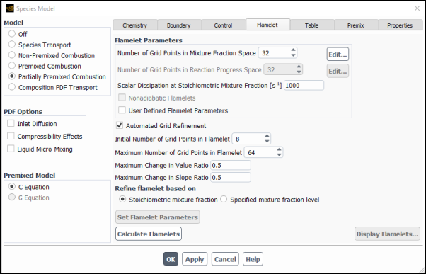 Premixed Flamelet Generated Manifolds (Flamelet Tab)