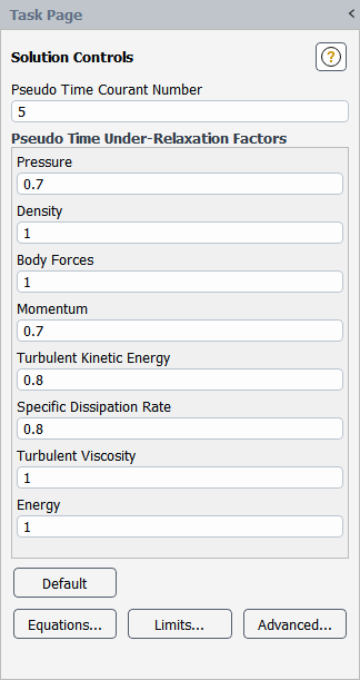 The Solution Controls Task Page for the Local Time Step Method