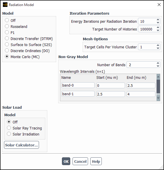 The Radiation Model Dialog Box (MC)