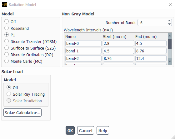 The Radiation Model Dialog Box (Non-Gray P-1 Model)