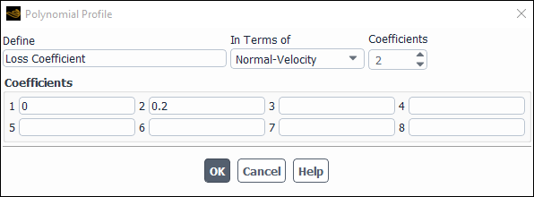 Polynomial Profile Dialog Box for Loss Coefficient Definition