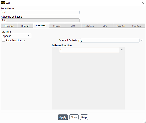 The Wall Dialog Box for an Opaque Wall with MC Model (Gray)