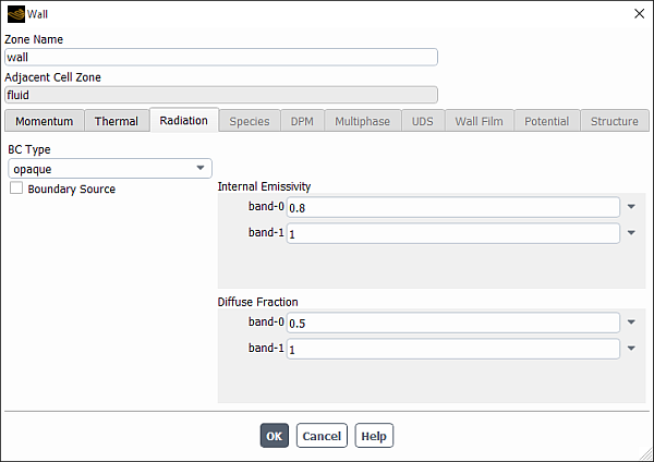 The Wall Dialog Box for an Opaque Wall with MC Model (Non-gray)