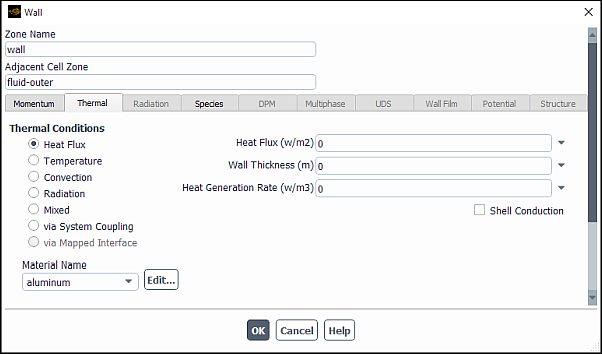 The Wall Boundary Condition Dialog Box for the Reacting Channel Model