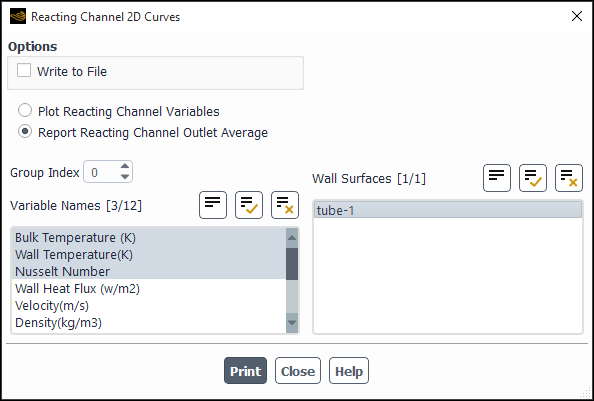 Reacting Channel 2D Curves Dialog Box (Report)