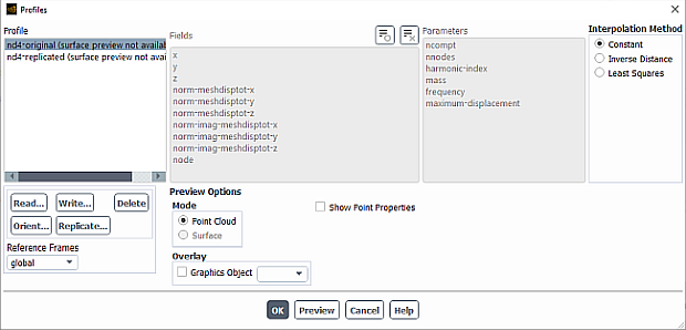 The Profiles Dialog Box with Complex Mode Shape Profile