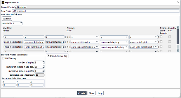 The Replicate Profile Dialog Box with Complex Pair