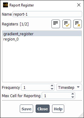 Report Register Dialog Box