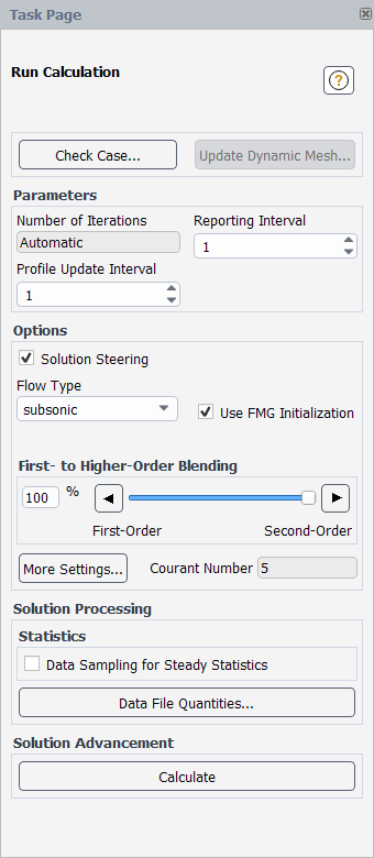 The Run Calculation Task Page with Solution Steering Enabled