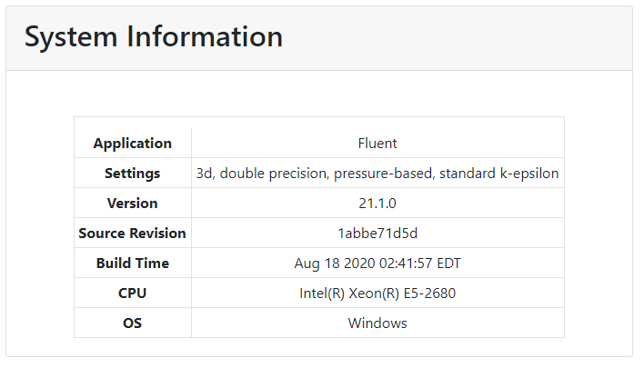 An Example of the System Information Report Section