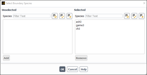 The Select Boundary Species Dialog Box