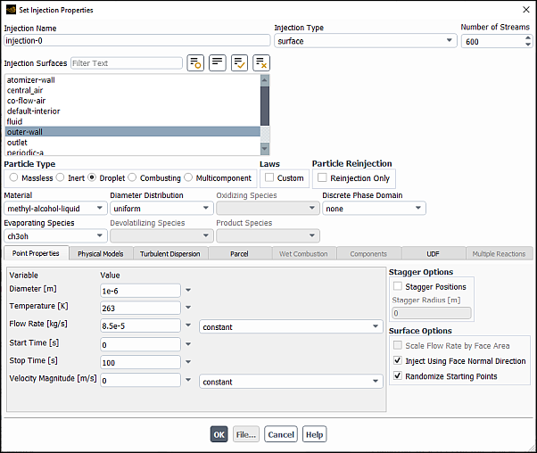 Setting Surface Injection Properties