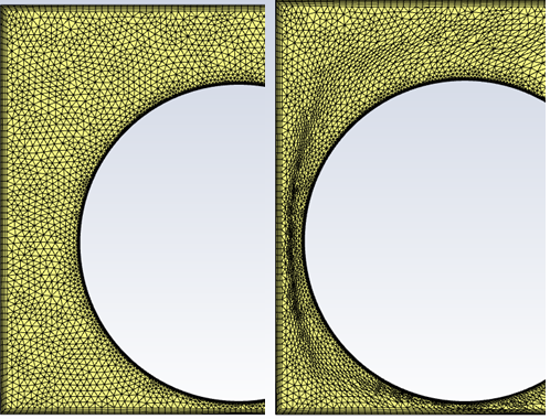 Original Mesh (left) and deformed mesh (right) with smoothing and remeshing enabled 