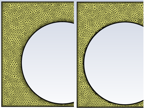 Original Mesh (left) and deformed mesh (right) using smoothing and Region Face Remeshing