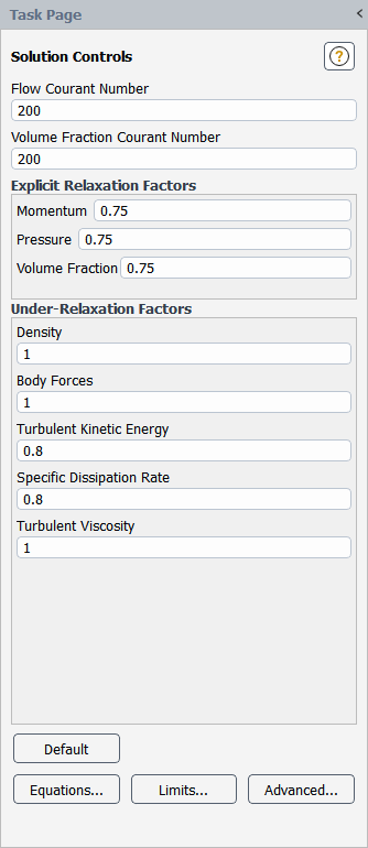 The Solution Controls Task Page Displaying the Coupled Volume Fraction Method for the VOF and Mixture Models