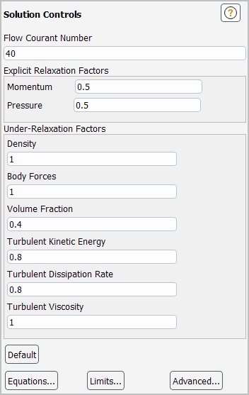 The Solution Controls Task Page Displaying the Coupled Volume Fraction Method for the Eulerian Multiphase Model