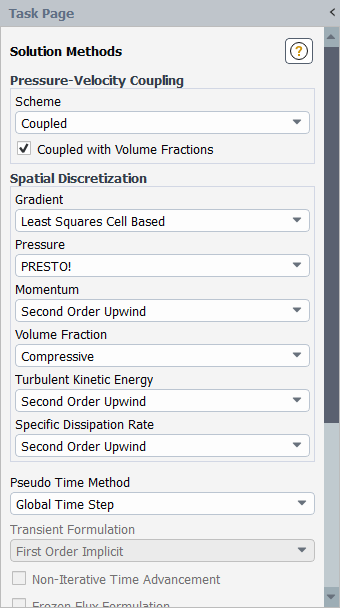 The Solution Methods Task Page Displaying The Pressure-Velocity Coupling Options