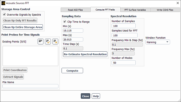 The Compute FFT Fields Tab of the Acoustic Source FFT Dialog Box