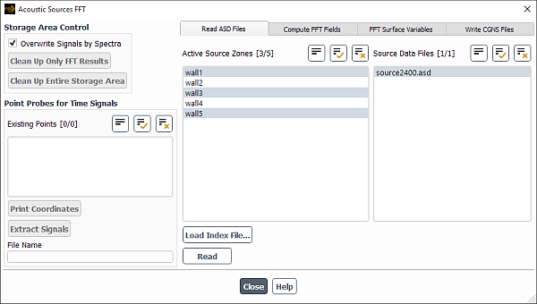 The Read ASD Files Tab of the Acoustic Source FFT Dialog Box