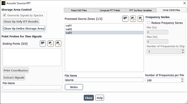 The Write CGNS Files Tab of the Acoustic Source FFT Dialog Box