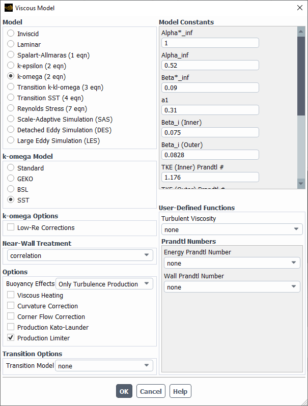 SST Model with the Buoyancy Effects: Only Turbulence Production Option Enabled