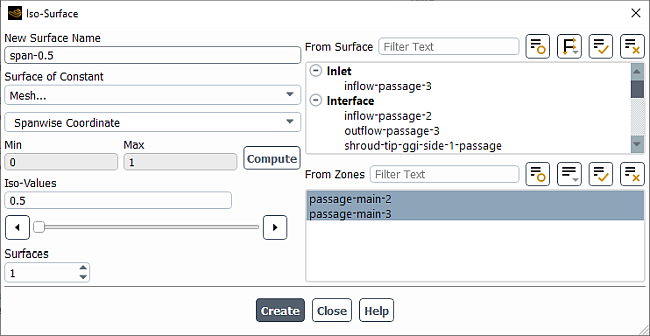 Iso-Surface Dialog Box for Turbo Surfaces